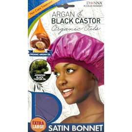 DONNA Argan & Black Castor Treatment Caps, Bonnet XL Size, Hair Bonnet for Sleeping Shower Cap Silk Bonnet, 1pc Purple Color