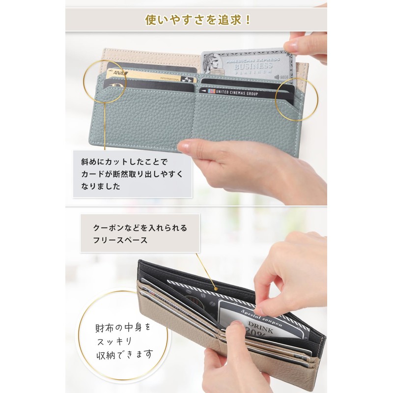 Greacess Women's Long Wallet, Thin, Genuine Leather, Slim Card Case,