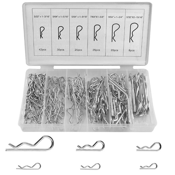 WMYCONGCONG R Pin Cotter Pin Clip Pin Beta Pin Snap Pin Cotter Pin Cotter Pin Set Galvanized Steel General Purpose for Automotive, Machinery, Electrical, Repair, Storage Case Included, 150 Pieces, 6