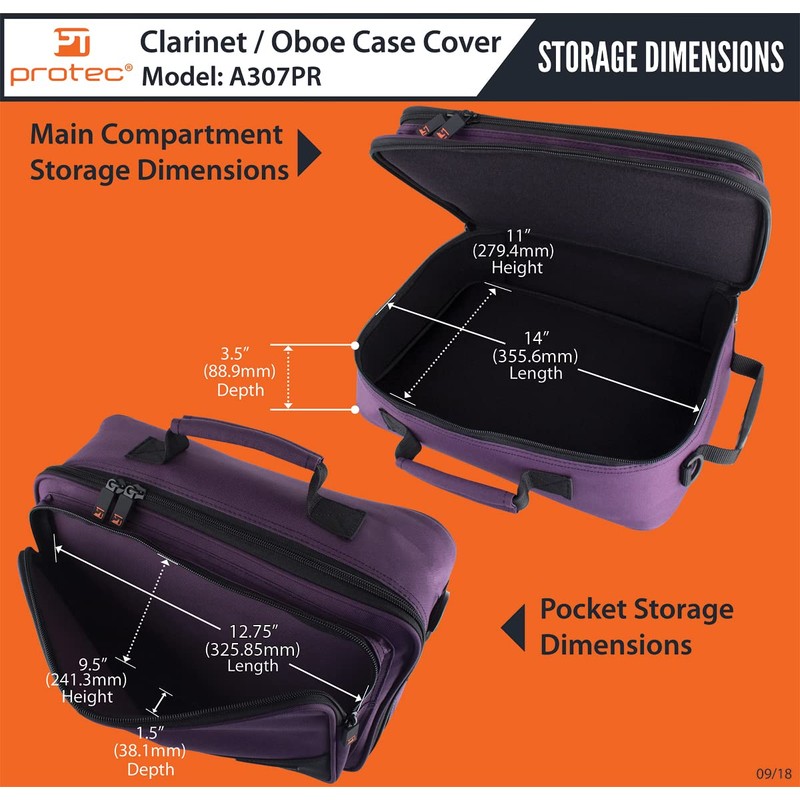 Protec Clarinet/Oboe Deluxe Case Cover with Large Storage Pocket, Purple,