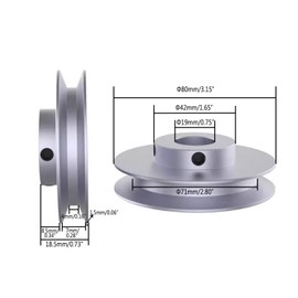 CHANCS Outer Diameter 80mm Single Groove Pulley 19mm Fixed Bore Pulley for Drills 6mm PU Round Belt