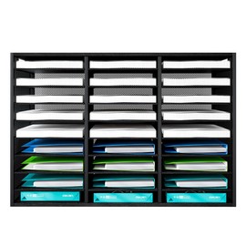 PAG Adjustable Mail Sorter Organizer, Countertop Literature Organizer, Student Mailbox for Classroom, Desktop Bill Paper Organizer for Office Home School, 27 Compartments, Black