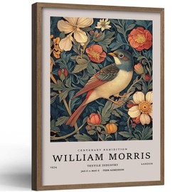 RJETZMU Birds Mural Print Wood Frame Wrap Poster William Morris Style Vintage Floral Artwork Nature Picture Gallery Wall Decor For Home And Office 16x24 Inch