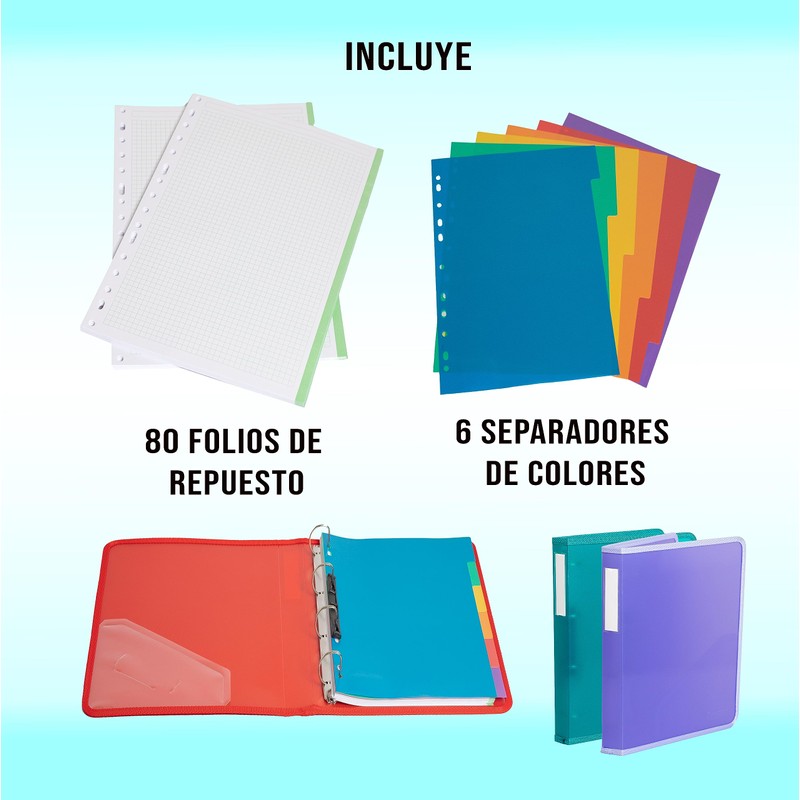 4 Ring Plastic Ring Binder with 80 Spare Sheets and