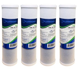 FLOTRONIX 5 Micron Micron 2.5" x 10" Whole House CTO Carbon Sediment Water Filter Cartridge Compatible with DuPont WFPFC8002, WFPFC9001, SCWH-5, WHCF-WHWC, WHCF-WHWC, FXWTC, CBC-10, RO Unit, Pack of 4