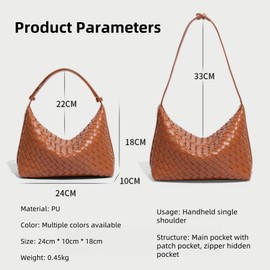 GBB Woven Leather Tote Bag Large Hobos Shoulder Bags Soft Leather Handbags for Women Top-Handle Shopping Bag with Zipper, Grape Purple