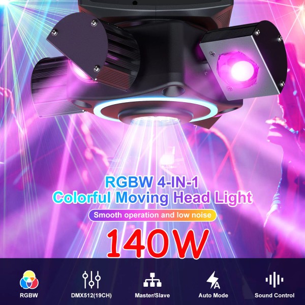 Coolighine 140W 4 Arms LED Laser Beam Moving Head Light