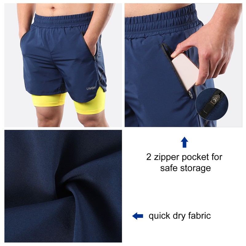 Lixada Men 2 in 1 Running Shorts Quick Drying Breathable
