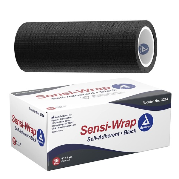 Dynarex Corporation Sensi-Wrap Self-Adherent Bandage Rolls, Black, 18 Count