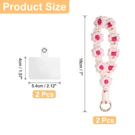 sourcing map 2 Pcs Phone Wrist Strap, Cell Phone Lanyard Bracelet with Tether Tabs Handmade Smartphone Wristlet Keychain Anti-Loss Phone Chain for Women, Rose Pink