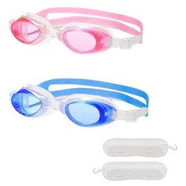 CHAOTEMAI Pack of 2 Children's Adjustable Swimming Goggles with Storage Box HD Swimming Goggles Children Anti-Glare Swimming Goggles Kids One Piece Design for Girls Boys 3-14 Beginners Water Park