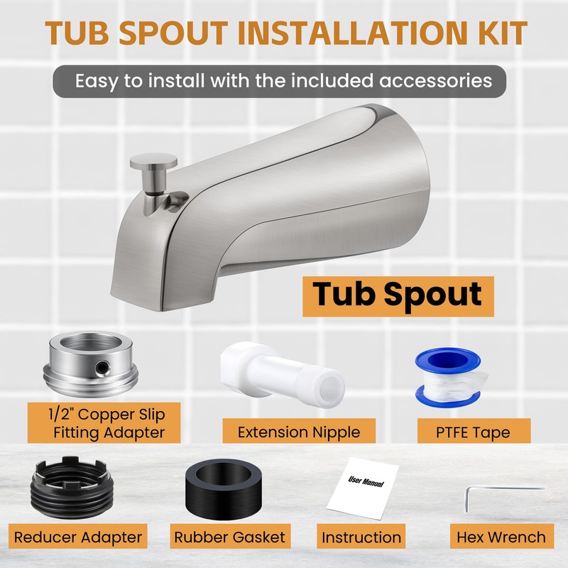 Dreyoo Tub Spout (Universal Fits 1/2" Copper Pipe, 1/2" IPS
