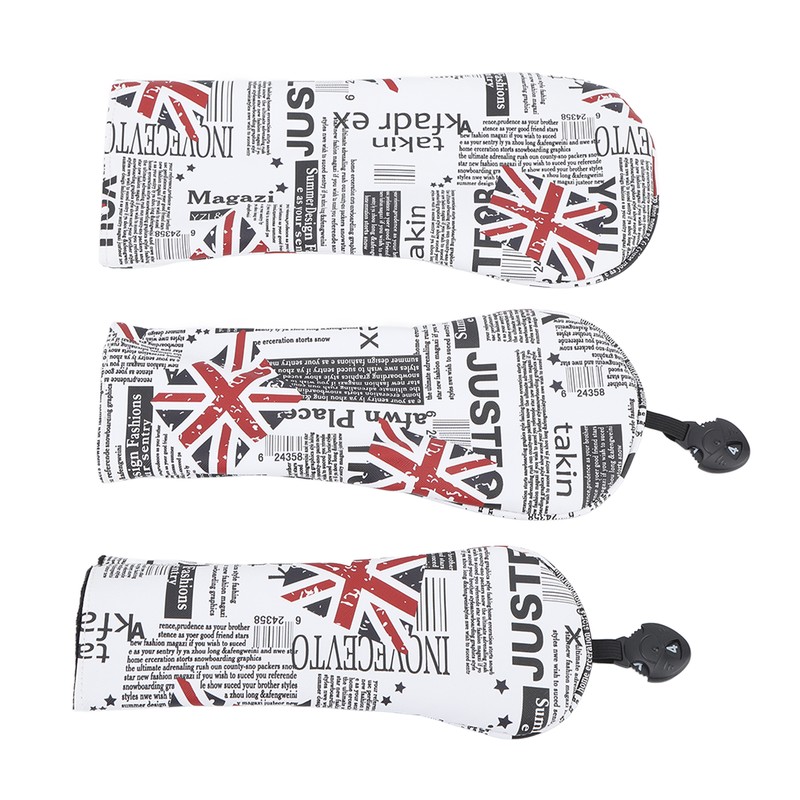 3PCS Golf Club Head Cover PU Waterproof English Flag Pattern