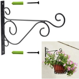 Preimum Black Plant Wall Mount Hanging Brackets Hooks Plant Basket Hanger Holder 10 Inches Indoor Outdoor Metal Brackets with Screws Garden Baskets Hanging Planters Lantern Wind Chimes(2PACK)