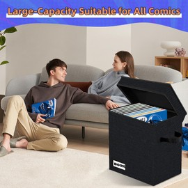 YNSZAS 2 Pack Comic Book Storage, Comic Book Short Box, 11.8" X 9.8" X 7.8", Holds 100-120 Collection Comic Book, Heavy Duty Comic Collection Gift Bin Container Holder Shelf (Black)