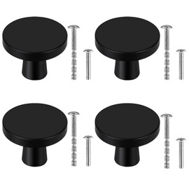 HNGUSNHOP 4 PCS Black Cabinet Knobs 30mm Round Cupboard Knobs with 2 Sizes Screws Aluminum Alloy Round Drawer Handles for Dresser Door Kitchen Bathroom Furniture