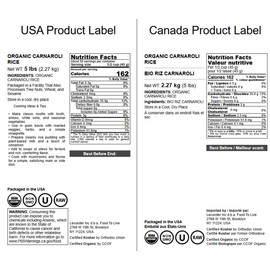 Food to Live Organic Carnaroli Rice, 5 Pounds – Premium Italian Risotto Rice, Ideal for Creamy Risottos and Gourmet Cooking, Non-GMO, Vegan, Kosher, Bulk