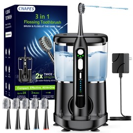 Electric Toothbrush with Water Flosser Combo in One - 3 in 1 Professional Sonic Flossing Toothbrush, 5 Replacement Heads, 3 Modes & 5 Speed, Rechargeable&Portable Teeth Cleaning Kit for Adults, 500ML