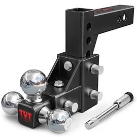 TYT Adjustable Tri-Ball Trailer Hitch for 2 inch Receiver, 5" Drop/Rise, Triple Balls (1-7/8", 2", 2-5/16"), 10,000 lbs GTW, 1,000 lbs TW, Includes Hitch Pin Lock & Tri Pins