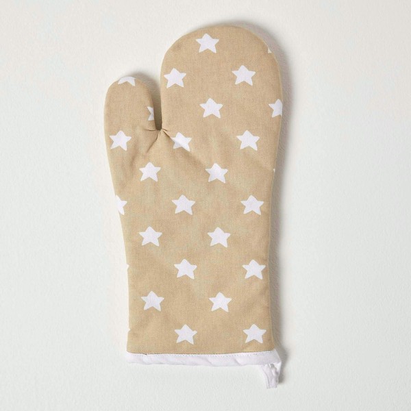 HOMESCAPES - Pure Cotton Oven Glove - Stars - Beige