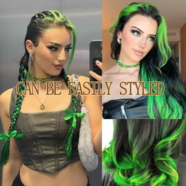 Myhstory 12 PCS Green Colored Clip in Hair Extensions Highlighted Hair Piece Straight Synthetic Clip in Hairpieces for Women (Green)