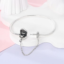 CMB062 Women's Bracelet 925 Sterling Silver, Bracelets with Heart Clasp Moments Snake Link Bracelet Valentine's Day Mother's Day Birthday Christmas Gift for Women Girlfriend Mum, Sterling Silver