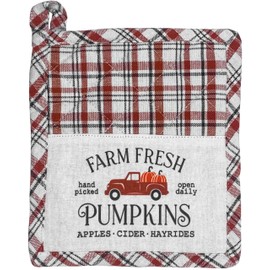 Black Duck Brand Fall Harvest Thanksgiving Oven Mitt, Pot Holder and Kithen Towels Set, Farmhouse Farm Fresh Pumpkins Truck Decoration Flour Sack Dish Towel (Mitt, Pot Holder & Towels Set)