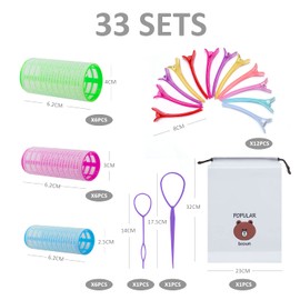 18 Pieces Self Holding Hair Rollers with 12 Duckbill Clips, 2 Hair Racks and 1 Storage Bag, DIY Hair Roller, Sticky Roller, No Heat Curling