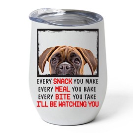 Every Snack You Make I'll Be Watching You Red Boxer Dog Tumbler 12oz Stainless Steel Vacuum Insulated Cup With Lid - Peeking Animal Funny Gifts for Dog Lovers