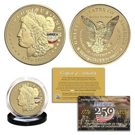 America 250th Anniversary 1776-2026 Morgan Dollar Golden Proof Privy Medallion Coin