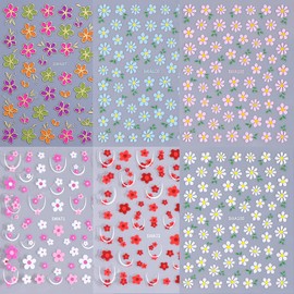 Spring Flower Nail Stickers 5d Embossed Nail Decals Cute Flower Nail Art Stickers Decals for Women Girls Manicure Adhesive Nail Decals DIY Sticker for Nails Art Decoration 6sheets
