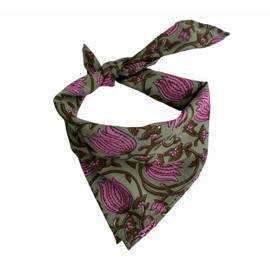 Third Eye Export 100% Cotton Hand Block Printed Black Bandana Head Scarf & Head Wraps Bandanas For Women/Men 20"X20" Inches Pack Of 2 Pcs (Neutral Green and Mangala Pink)