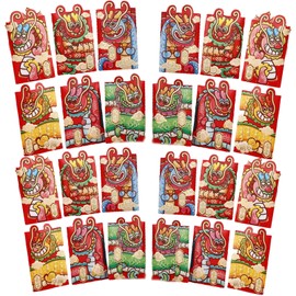 RICISUNG 2024 New Year's Day Bag, Dragon, 24 Pieces, Pochi Bag, Dragon Year, Zodiac, New Year, Red Shell, Gold Seal, Japanese Style, New Year's Celebration Bag, Multi-purpose Celebration Bag,