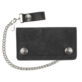 Yuhytop Genuine Leather Men's 6 in Biker Chain Wallet w/Buffalo Snaps, Black UB410