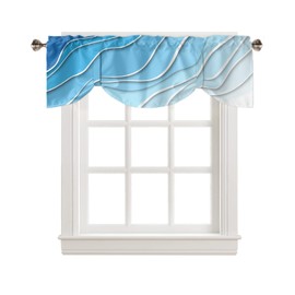 Blue Ombre Tie Up Valance Curtain for Kithchen Windows Romantic Blue White Gradient Modern Abstract Geometric Adjustable Ties Valance Tier Curtain Rod Pocket Valances for Bedroom/Living Room, 54x18in