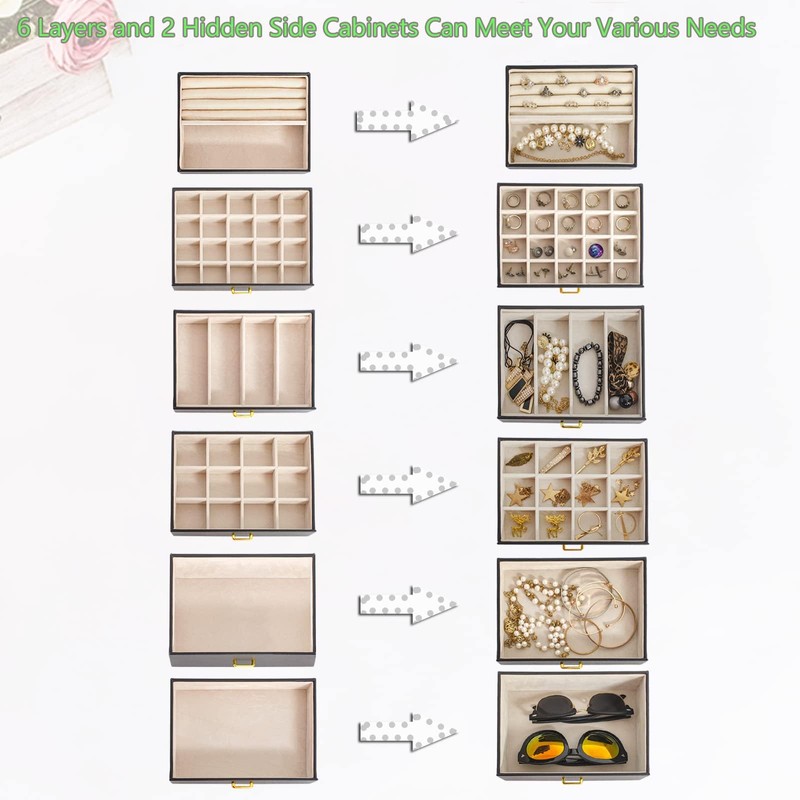 AKOZLIN Huge Jewelry Box Organizer Functional Lockable, Large Leather Jewelry