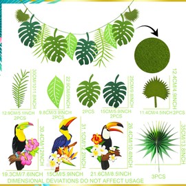 Tropical Birds Honeycomb Paper Cutouts Parrot Honeycomb Palm Leaves Banner Hawaiian Beach Luau Party Hanging Decorations Tiki Bar Supplies