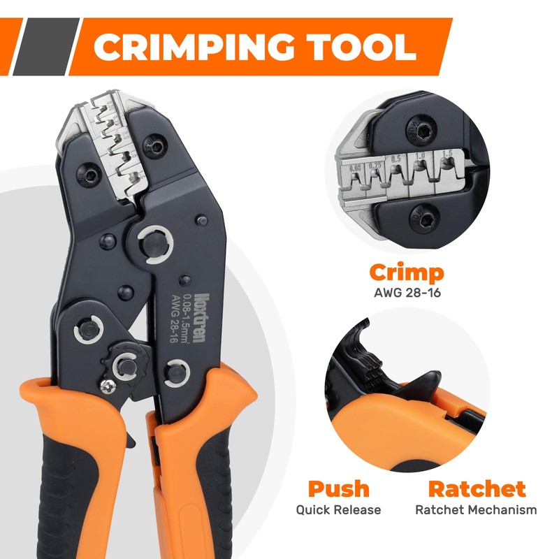Noxtren 5-in-1 Wire Crimping Tool, AWG 28–16 Ratcheting Crimper for