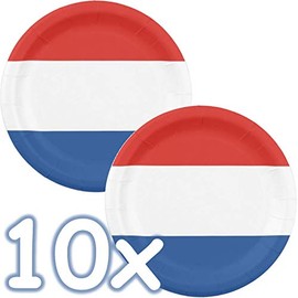 DH-Konzept 10 plates * Netherlands / Holland * for birthday, country party or company event in red / white / blue | Orangje Netherlands paper plates party plates set