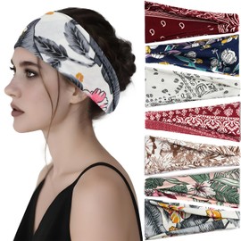 Hoojoot 7 Pack Boho Style Women's Headbands, Non-slip Fashion Wide Elastic hairband, Daily Sports Yoga Sport Women's Hair Accessories-Lrregular Series
