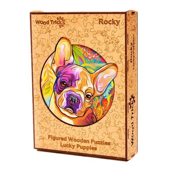 Wood Trick Puppy Rocky Wooden Jigsaw Puzzle for Adults and Kids - 9.8 x 9.5 in - Animal Unique Shaped Figured Jigsaw Puzzle Pieces - Premium Quality