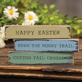 Unbranded New PRIMITIVE EASTER Block Signs Stick 3 pcs 6" W 1" H Wood Painted Distressed