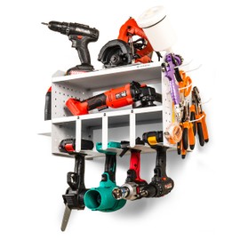 LUXFORTON Power Tool Organizer Wall Mount - 3 Layers Modular - 4 Drill Holders for Drills Cordless Heavy Duty Power Tool Organizer Storage - Workshop Shed Pegboard Organizer Drill Rack, Gift for men