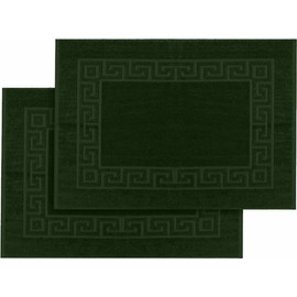 Canadian Linen Luxury Designer Cotton Bath Mat Set 20x32 inches 800 GSM, 2 Pack, Super Soft Absorbent NonSlip Bathroom Floor Towel Greek Key Design Spa Shower Area Rug Reversible Tub Mat, Hunter Green