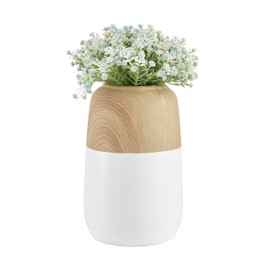 Nora Burk Contemporary Two Tone Cylindrical Tabletop Vase - White and Beech