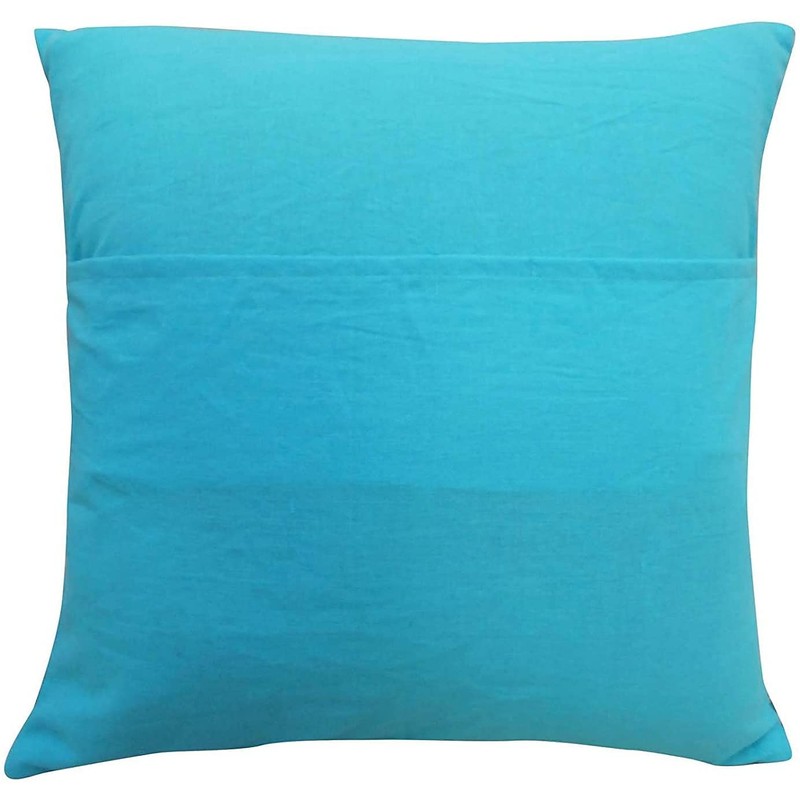 Indian Handmade Cotton Turquoise Kantha Fruit Print Threads Work Cushion