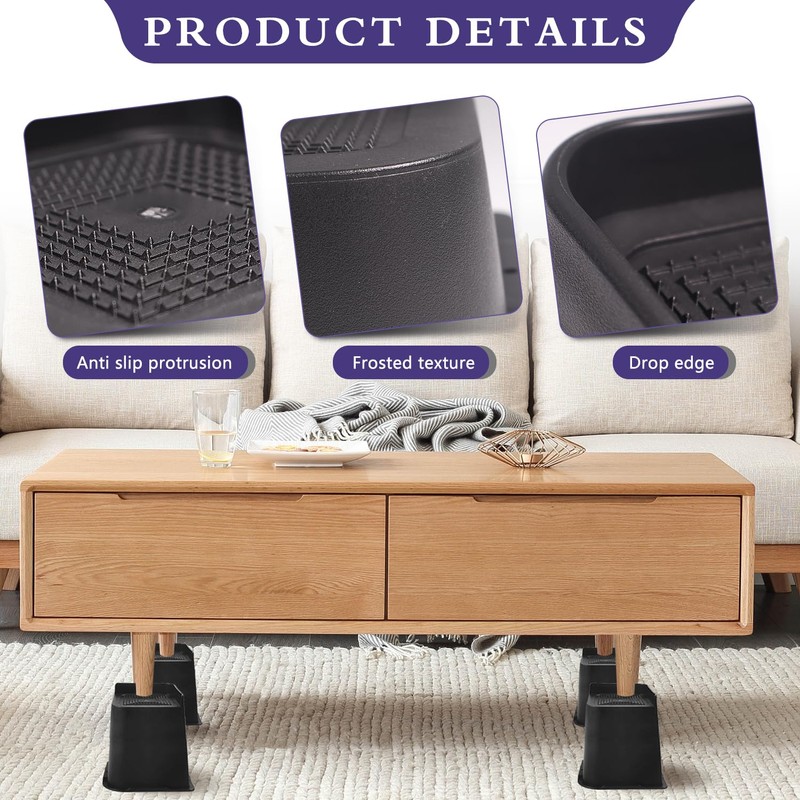 Sunifier Bed Risers 8 inch Heavy Duty, 4 Pack L