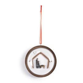DEMDACO Sharon Nowlan Let Us Adore Him 4 Inch Wood and Glass Hanging Christmas Ornament