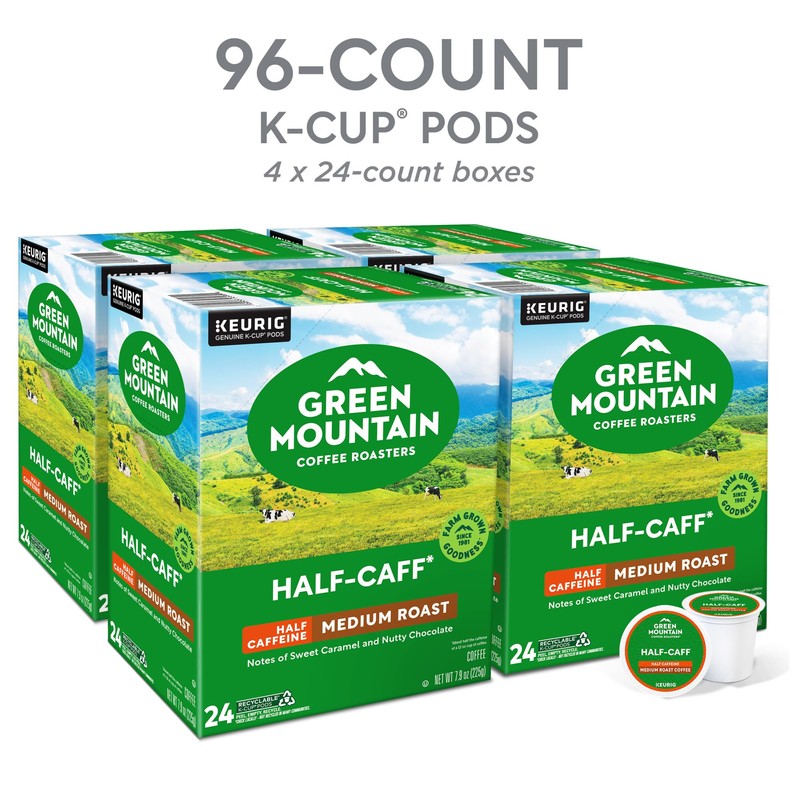 Green Mountain Coffee Roasters Half Caff Coffee, Keurig Single-Serve K-Cup