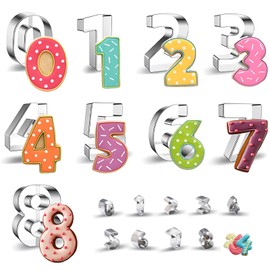 Realand 2 Set 18Pcs Number Cookie Cutters, 8cm Large+ 2.5cm Small Cookie Cutters Variety Pack for Holiday Birthday, Stainless Steel 0-8 Cute Cookie Cutter Set for Kitchen Baking